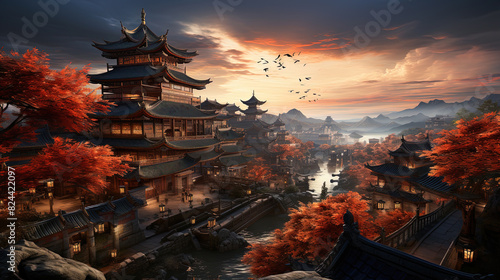 Contemporary An Ancient Chinese City Cityscape Background