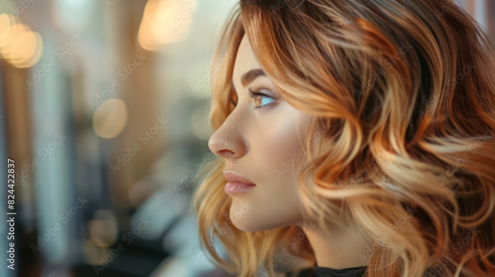 A close-up shot focuses on the blonde curls of hair, with a blurred background suggesting an indoor setting A close-up shot focuses on the blonde curls of hair, with a blurred background suggesting an indoor setting