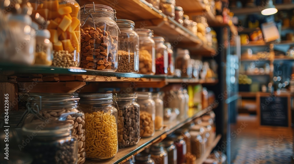 commercial photo, close-up, pantry goods, bottom view, soft light commercial photo, close-up, pantry goods, bottom view, soft light