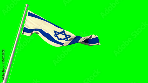 Waving glorious flag of Israel on chroma key screen, isolated - object 3D rendering