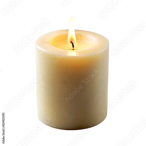 A candle with a lit flame on transparent background
