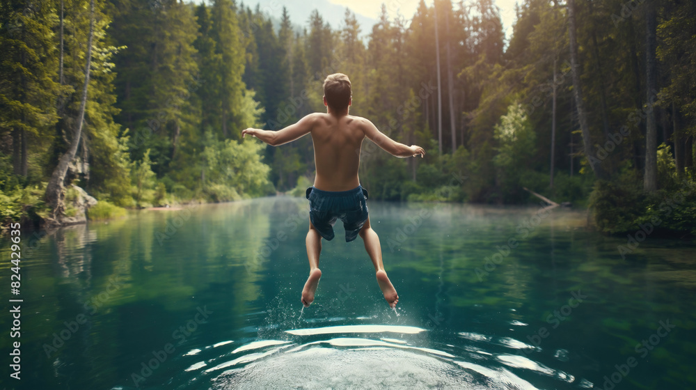young man jumping to the lake young man jumping to the lake