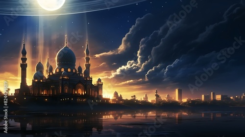 Sky night stars and moon, islamic night, sunset, twilight