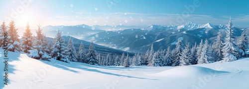 Frosty Winter Wonderland with Snowflakes and Blue Trees