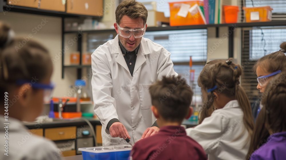 Teacher showing a science experiment in classroom Teacher showing a science experiment in classroom