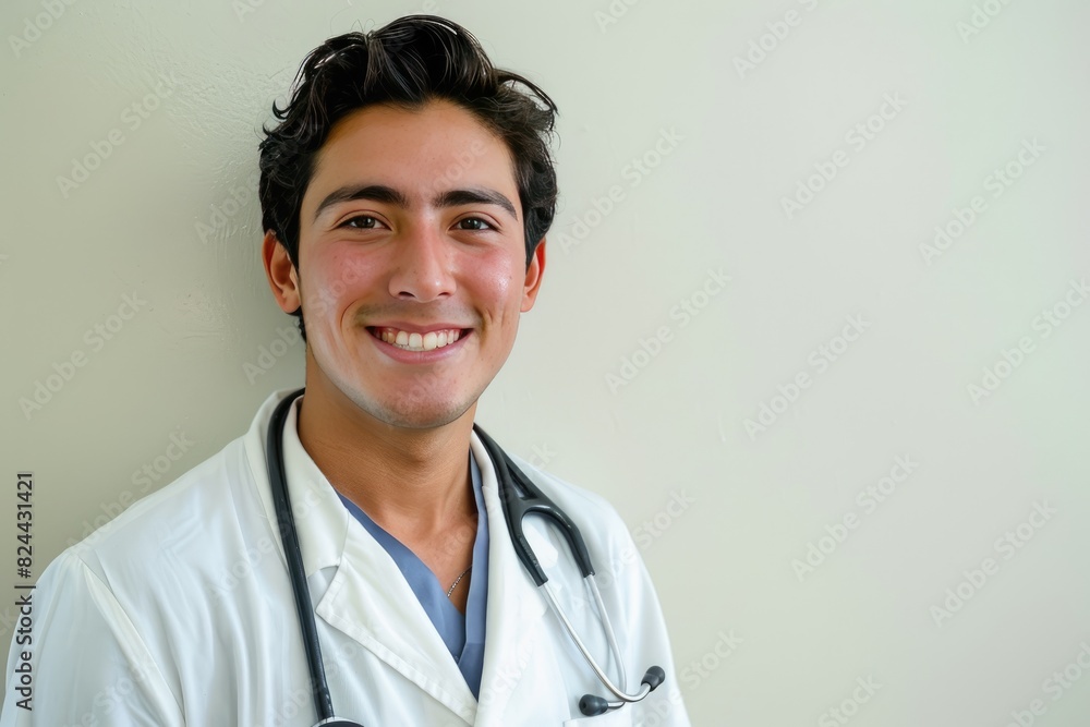 A man doctor with a stethoscope, a surgeon, a medical profession, a smiling man in a medical uniform, saving lives, health.