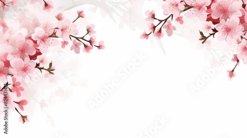 Frame of Sakura Cherry Blossoms Spring flower of Japan white background