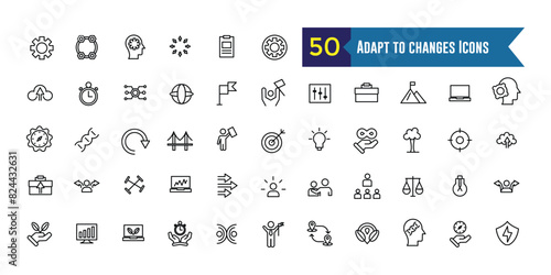 Adapt to changes icons set. Outline set of adapt to changes vector icons for ui design. Outline icon collection. Editable stroke.