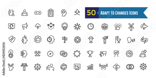 Adapt to changes icons set. Outline set of adapt to changes vector icons for ui design. Outline icon collection. Editable stroke.