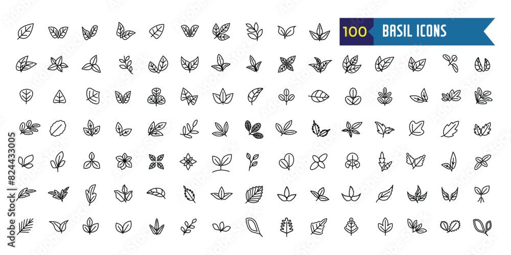 Basil icons set. Outline set of basil vector icons for ui design. Outline icon collection. Editable stroke. Basil icons set. Outline set of basil vector icons for ui design. Outline icon collection. Editable stroke.