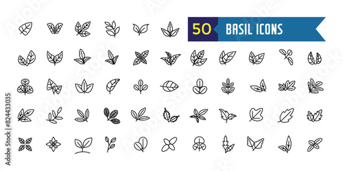 Basil icons set. Outline set of basil vector icons for ui design. Outline icon collection. Editable stroke.