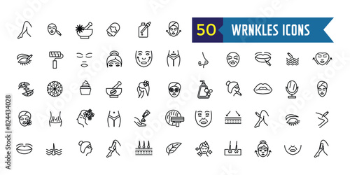 Wrinkles icons set. Outline set of wrinkles vector icons for ui design. Outline icon collection. Editable stroke.