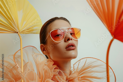 fashion woman isolated minimalistic studio natural elements