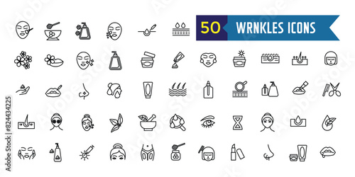 Wrinkles icons set. Outline set of wrinkles vector icons for ui design. Outline icon collection. Editable stroke.