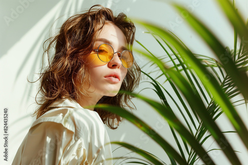 fashion woman isolated minimalistic studio natural elements