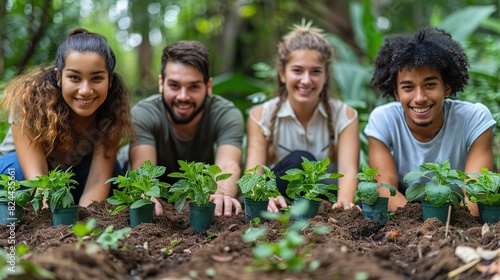 An image of a group of people planting a garden, representing collective effort in growth. photo