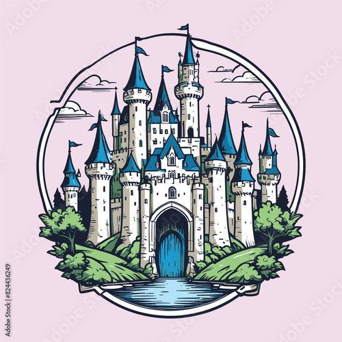 Enchanted Castle Illustration Engraved Style