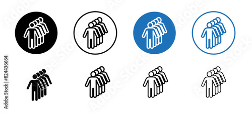 Editable Queue icon sheet of standing people, People queue in outline and filled style