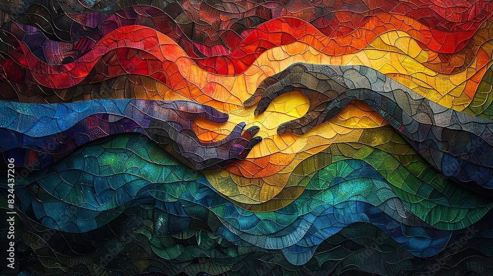 An abstract depiction of hands weaving a tapestry, symbolizing creating unity through collaborative effort. image