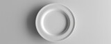 Simple 3D rendered white plate, top view, on isolated light grey background