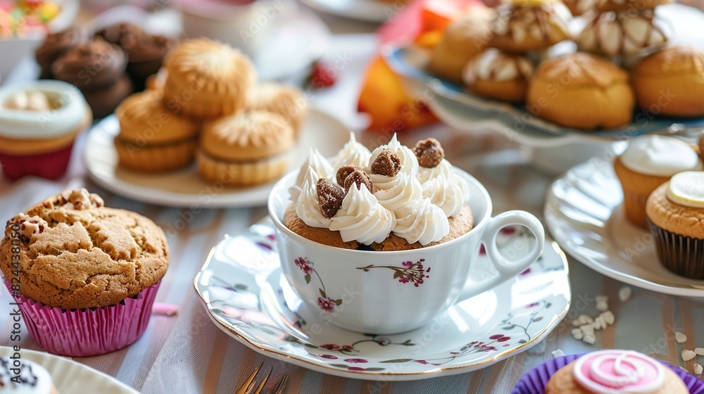 breakfast table with cookies and cupcake . Generative Ai breakfast table with cookies and cupcake . Generative Ai