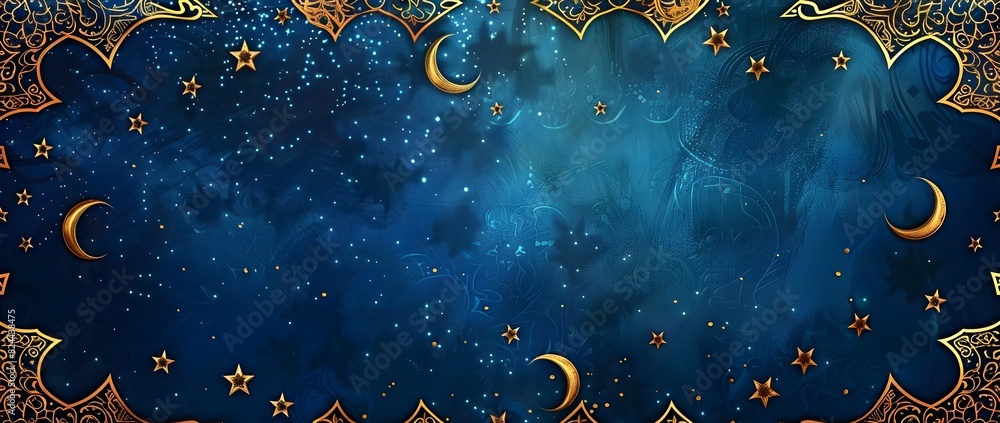 Intricate Doodle Border for Eid al Adha Themed Background with Ornate Crescent Moon and Star Motifs Intricate Doodle Border for Eid al Adha Themed Background with Ornate Crescent Moon and Star Motifs