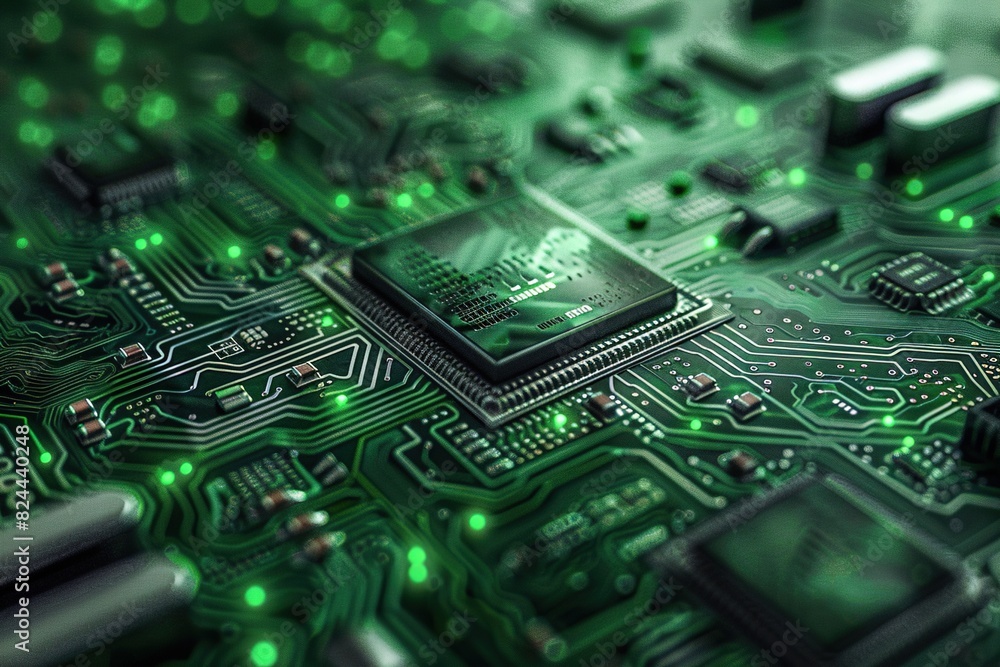 Abstract technical illustration inside of a computer system. Fantastic glowing green cpu background Abstract technical illustration inside of a computer system. Fantastic glowing green cpu background