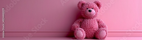 A cute teddy bear with a plush texture is set against an isolated soft pink background in 3D rendering
