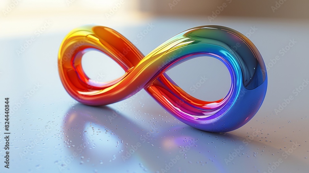 Naklejka premium Longest shot sony 30mm+ of An infinity symbol with rainbow colorsspace for text on the white background corner