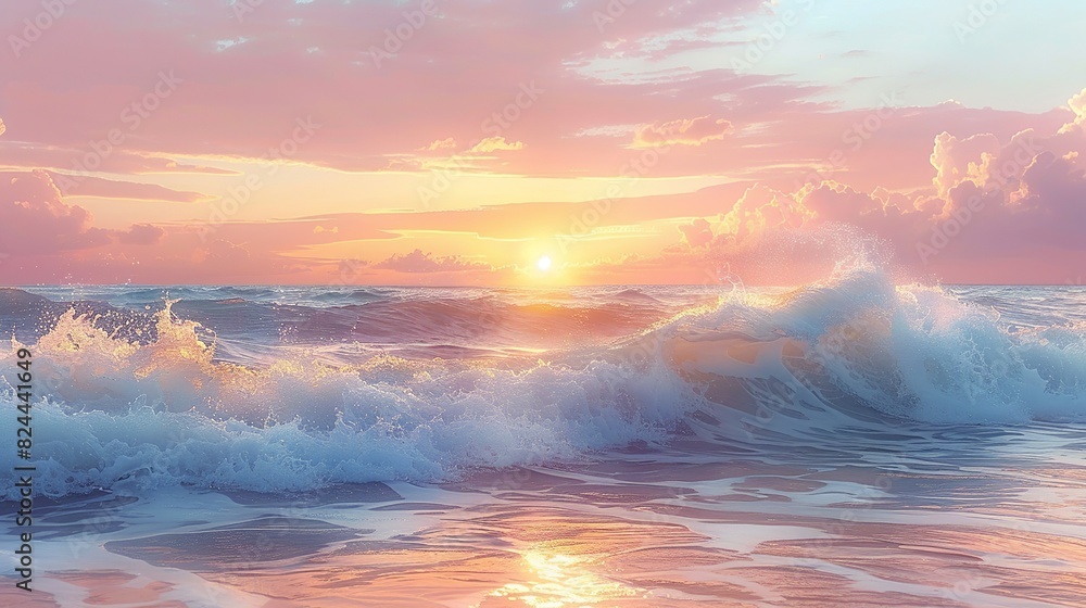 Fototapeta premium Orange Sunset Painting the Ocean Sky in Dramatic Evening Beauty