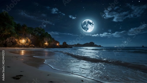 Beautiful beach moonlight romantic environment