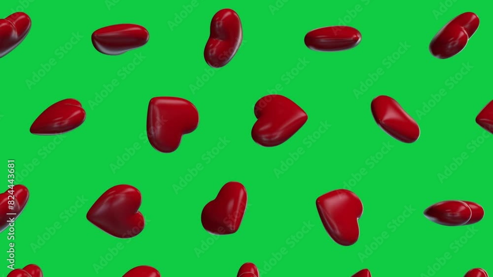 3d red glossy heart shape falling loop animation green screen chroma key background for valentine day, romantic event, wedding, anniversary, decorative element concept 3d render video 3d red glossy heart shape falling loop animation green screen chroma key background for valentine day, romantic event, wedding, anniversary, decorative element concept 3d render video