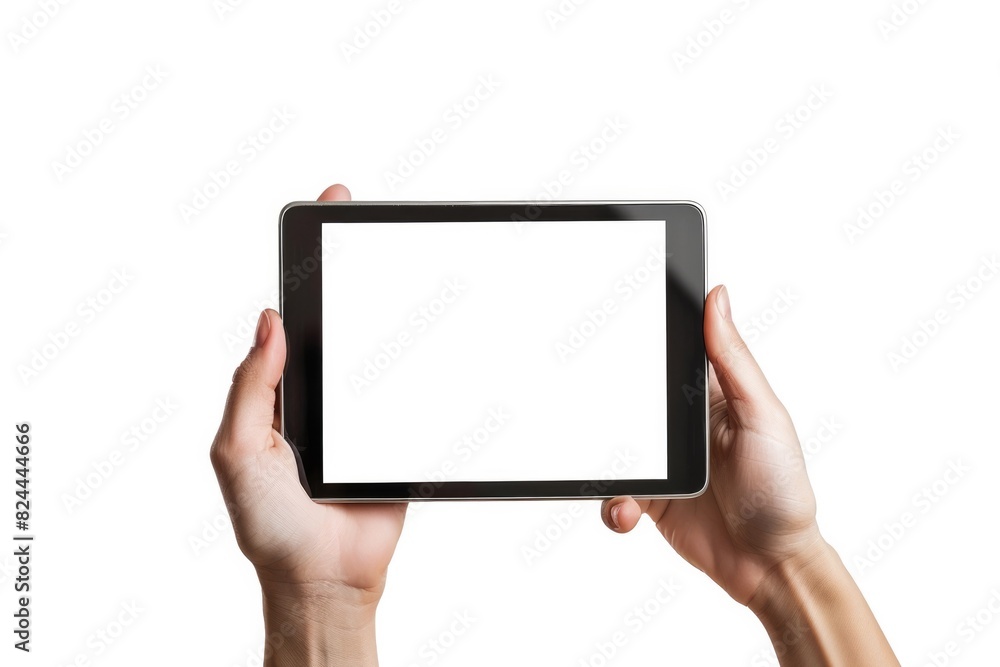 Hand holding blank digital tablet screen on background. Hand holding blank digital tablet screen on background.