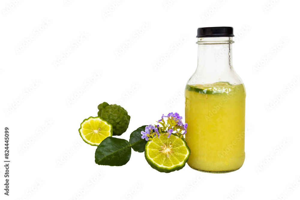 herbal drink kaffir lime in bottle for health care of lifestyle arrangement flat lay style herbal drink kaffir lime in bottle for health care of lifestyle arrangement flat lay style