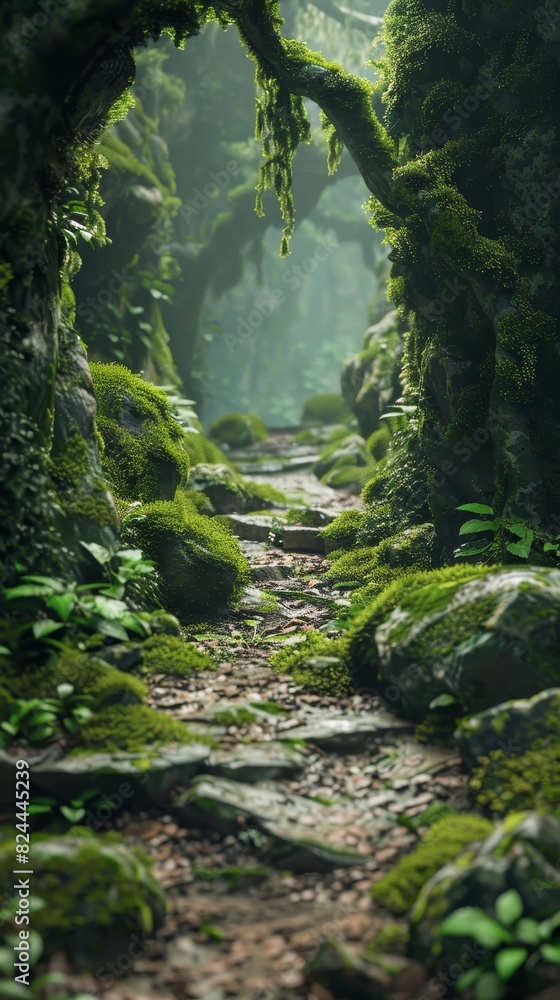A forest with mossy trees and rocks generated by AI A forest with mossy trees and rocks generated by AI