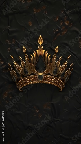 A meticulously crafted golden crown, intricately detailed, set against a dark velvet backdrop, was rendered in 3D