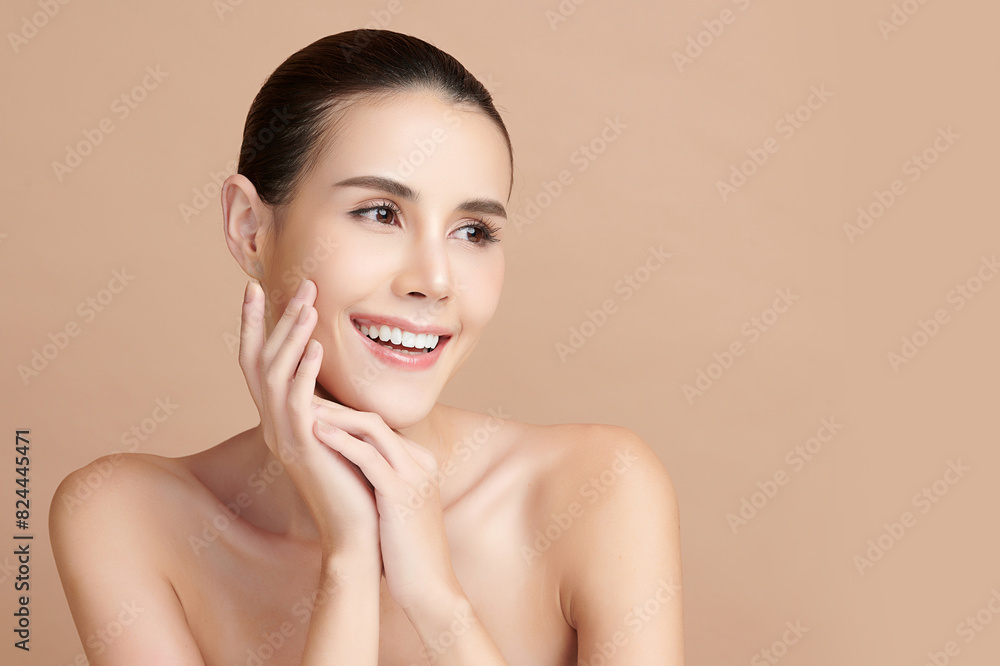 Beautiful young asian woman with clean fresh skin on beige background, Face care, Facial treatment, Cosmetology, beauty and spa, Asian women portrait. Beautiful young asian woman with clean fresh skin on beige background, Face care, Facial treatment, Cosmetology, beauty and spa, Asian women portrait.