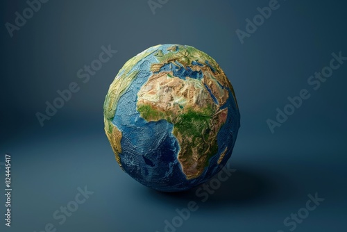 3D rendered glossy globe  continents detailed  on isolated navy blue background