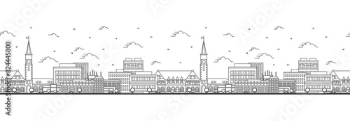 Seamless pattern with outline Cheyenne Wyoming City Skyline. Modern Buildings Isolated on White. Cheyenne USA Cityscape with Landmarks.