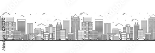 Seamless pattern with outline Birmingham Alabama City Skyline. Modern Buildings Isolated on White. Birmingham USA Cityscape with Landmarks.