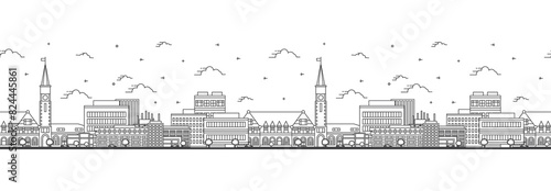 Seamless pattern with outline Cheyenne Wyoming City Skyline. Modern Buildings Isolated on White. Cheyenne USA Cityscape with Landmarks.
