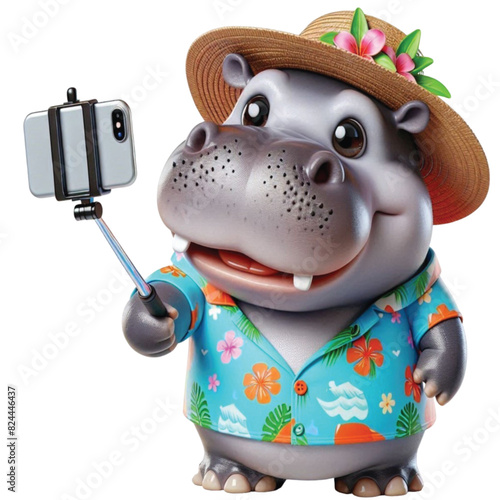 Hippo holding selfie stick
