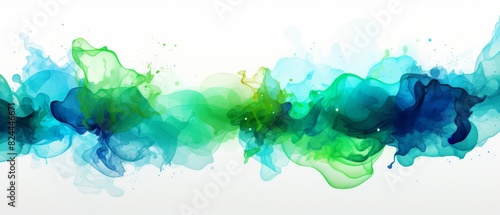 Blue and green abstract splatter background with copy space, photo