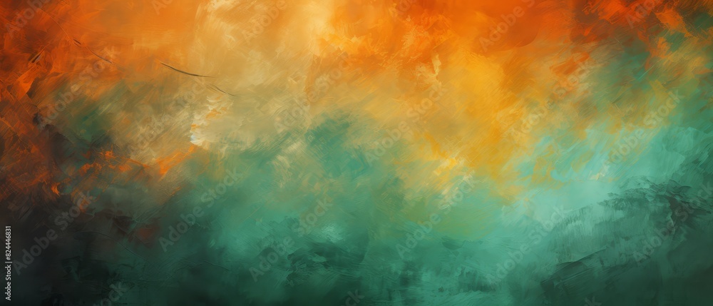 Green and orange abstract textured background with copy space,