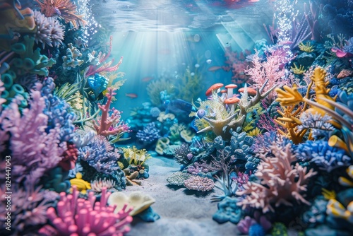 A colorful underwater scene with a variety of fish and plants generated by AI