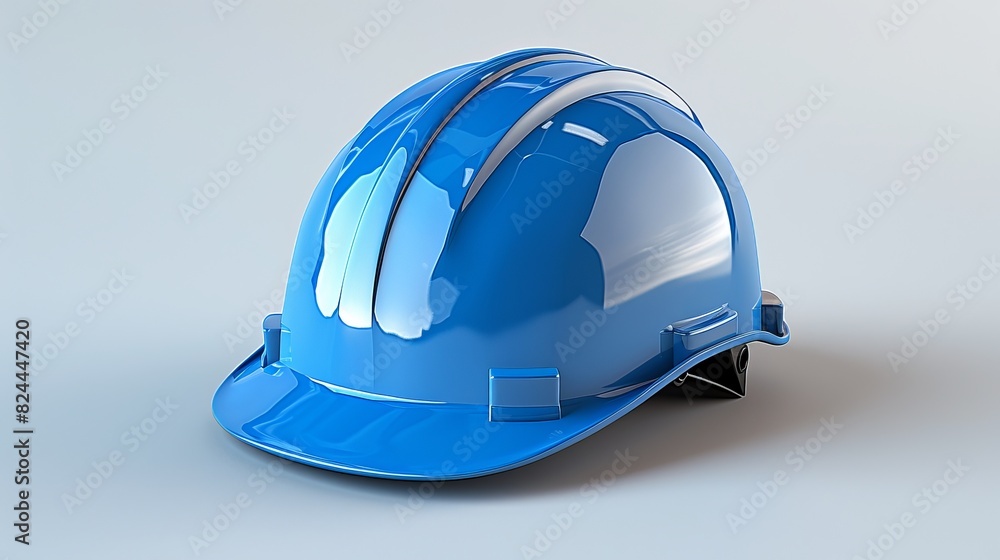 A blue hard hat and safety equipment are showcased in 3D against a white backdrop for emphasis on protection A blue hard hat and safety equipment are showcased in 3D against a white backdrop for emphasis on protection