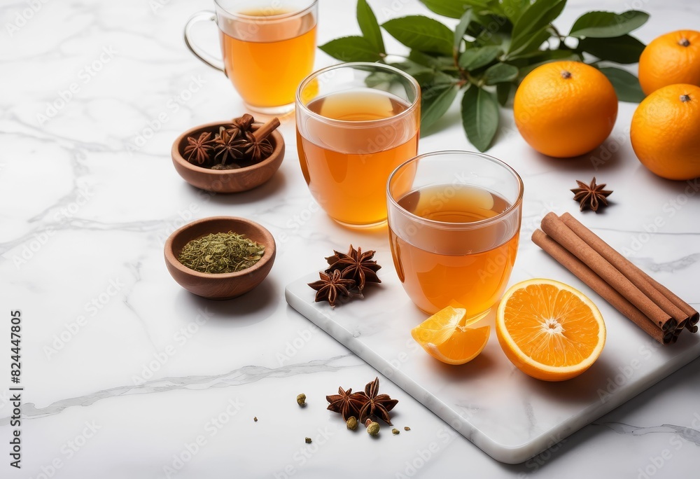 a marble tray topped with glasses of orange juice a marble tray topped with glasses of orange juice