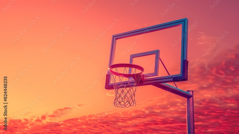 Naklejka premium A detailed 3D rendering of a basketball hoop and net on a sunset orange background stands out