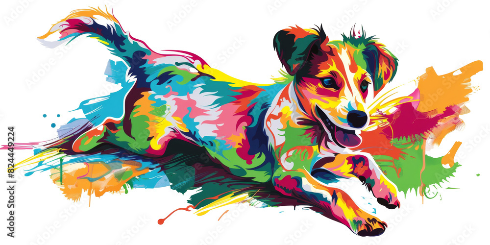Obraz premium Playful and Colorful Puppy: Dynamic Illustration for Vibrant Designs