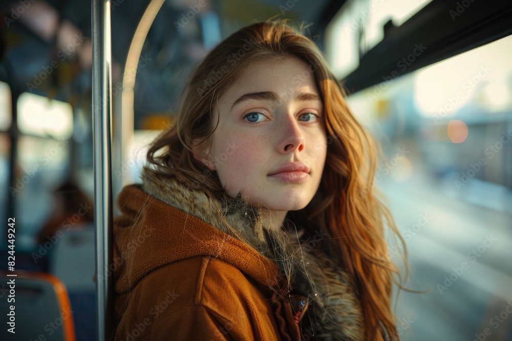 Looking at the women outside through the glass in the bus Looking at the women outside through the glass in the bus